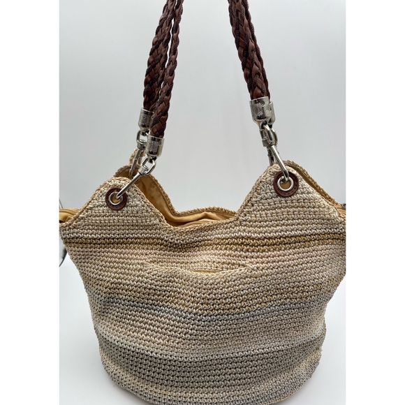 The Sak Handbags - The Sak Indio Crocheted Bag Woven Leather Straps Silver Hardware Boho